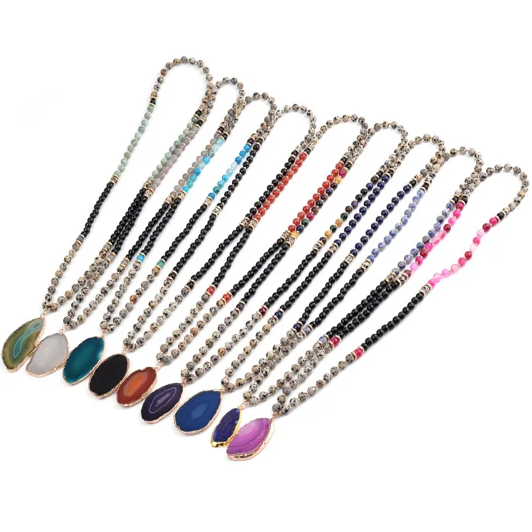 Manufacturers directly sell agate pendant dalmation jasper beaded jewelry necklace