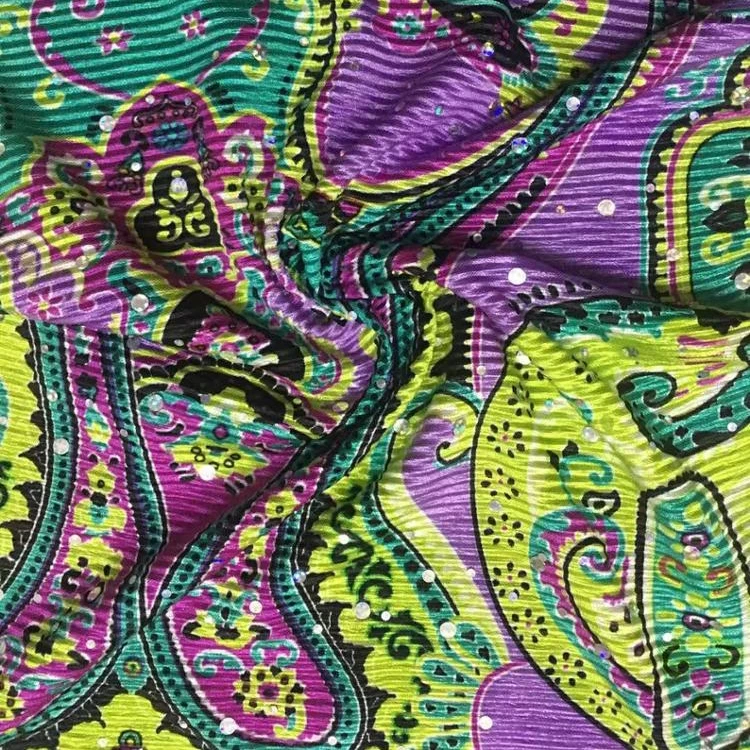 100%POLY FDY SINGLE JERSEY PRINT W CREASE AND SEQUIN