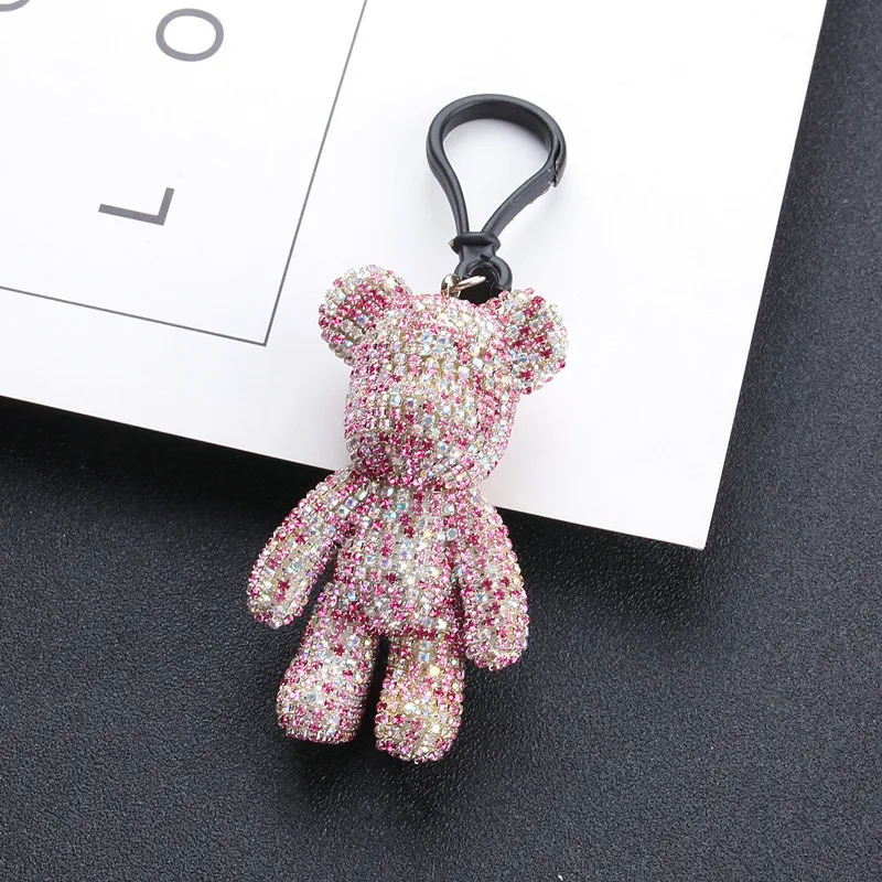 mix color rhinestone  bear keychains for girls
