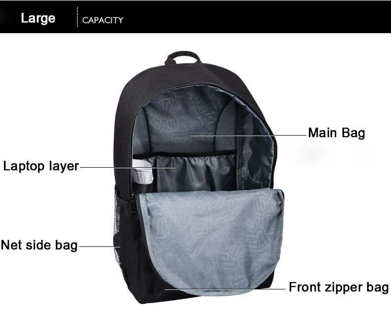 Glow In The Dark Polyester School Backpack For Teenager USB Charge Computer Anti-theft Laptop Backpack 14/15.6 Inch