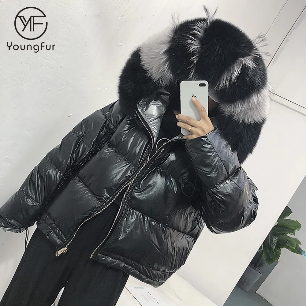 Women Winter Coat 2018 New Ultra Light Duck Down Hooded Raccoon Fur Jacket Oversized Puffer Jacket Portable Windproof Down Coat