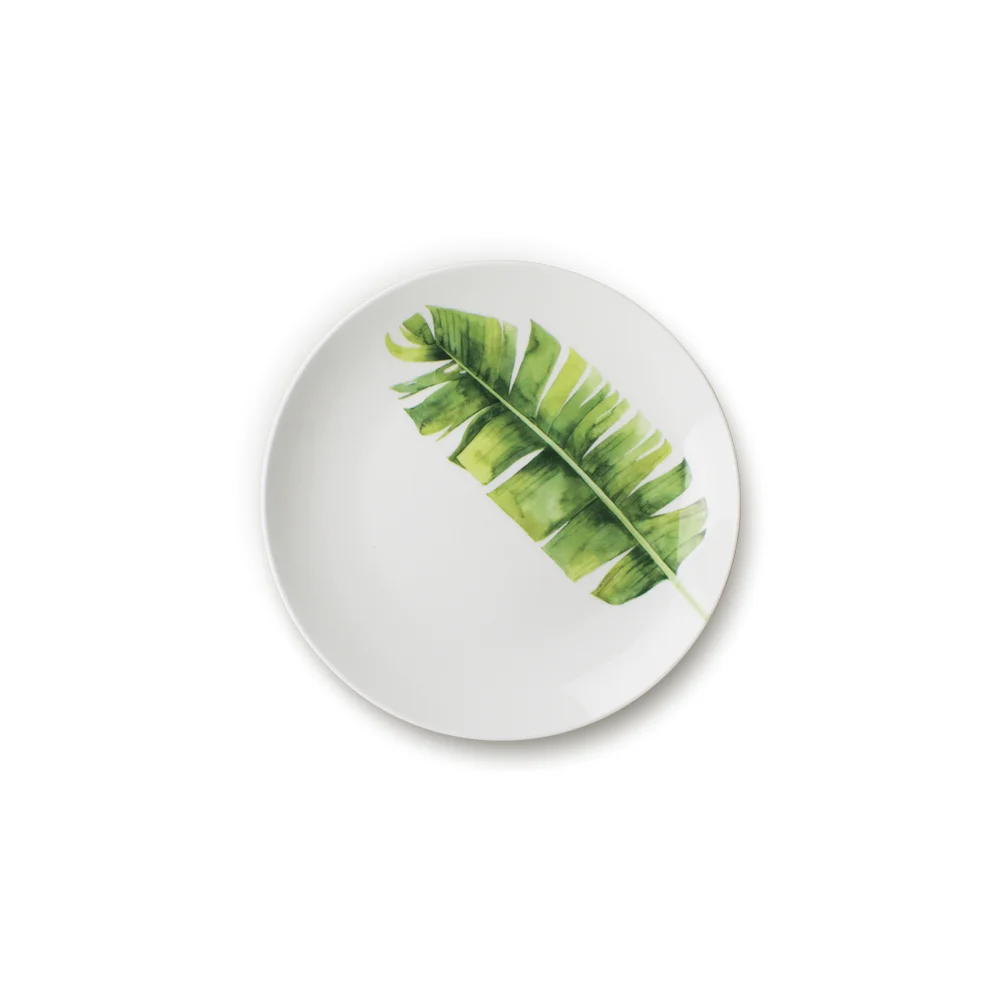 Western Style Tropical Leaves ceramic dinner plate sets, porcelain dinnerware set banana leaf dinner plates