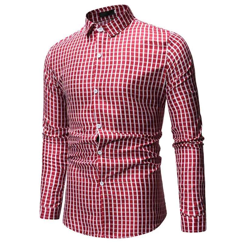 2019 NEW casual spring  plaid long sleeve slim fit men shirt streetwear social dress shirts mens fashions jersey