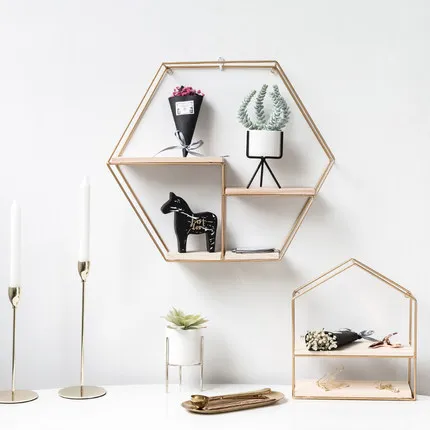 Set of 3 nordic round metal wire wood wall shelf floating shelves set living room furniture decoration