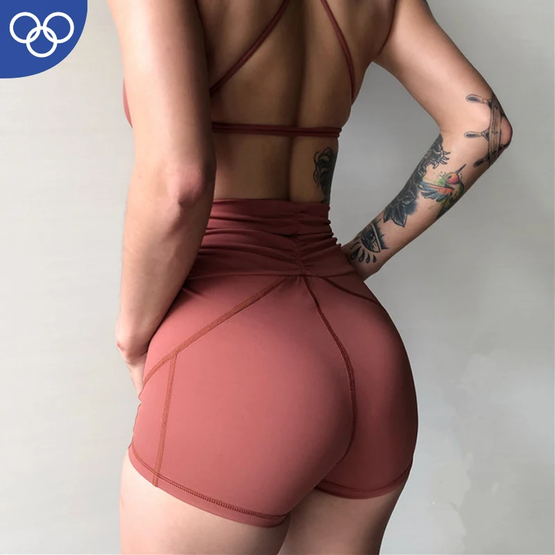 Yoga apparel girls bottoms custom booty shorts scrunch waist compression shorts