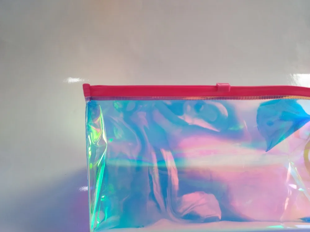 Custom holographic washable Tpu toiletry cosmetic bag transparent holographic travel  pvc makeup bag