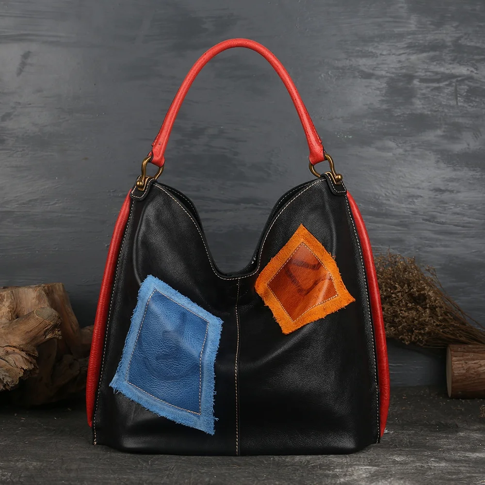 Free Samples  Women Shoulder Bags Large Female Genuine Leather Colorful Tote handbags Casual Vintage Style Messenger Bag