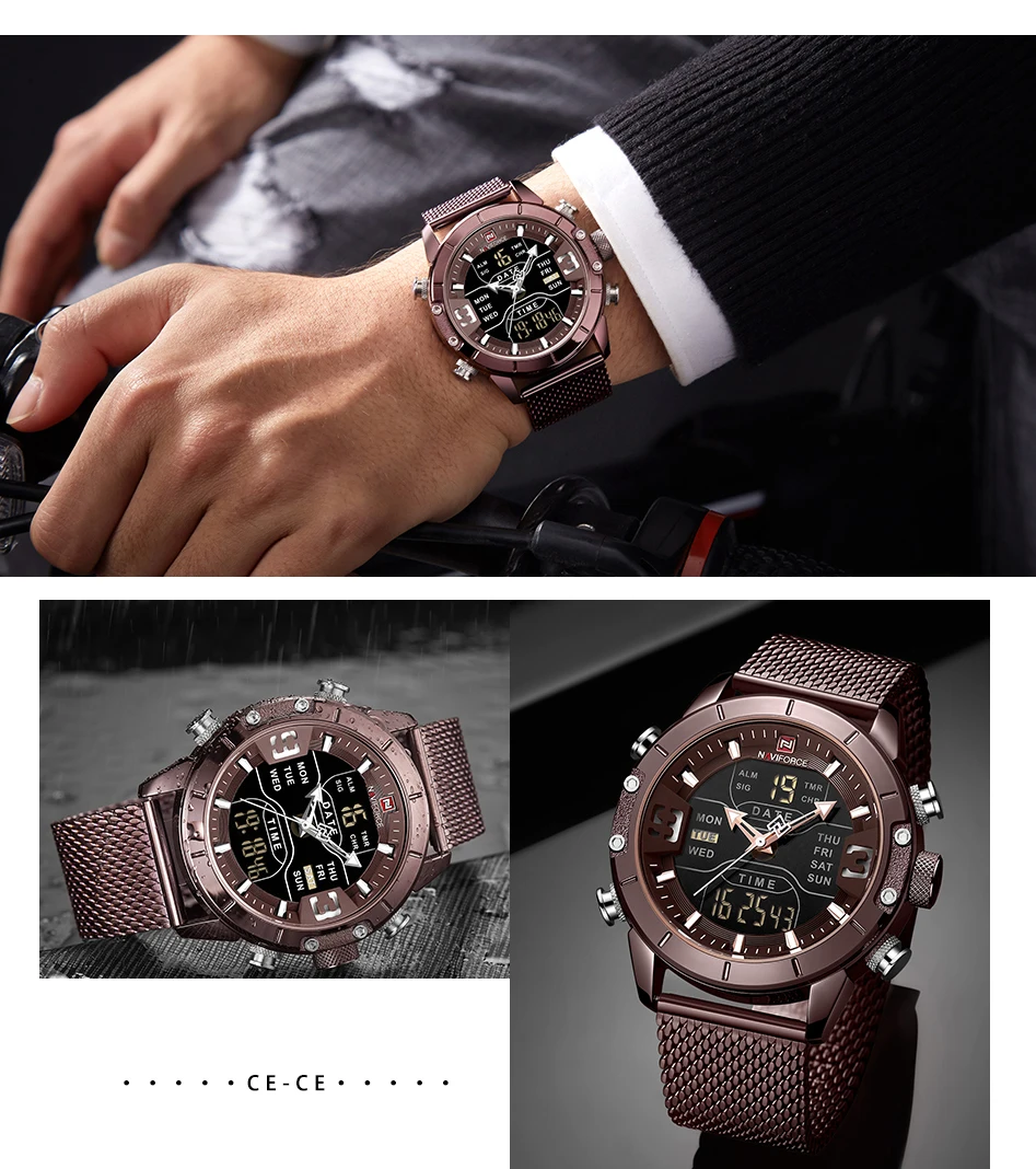 Naviforce 9153 Watch Men Luxury Big Dial Stainless Steel Mesh Mens Wristwatch Waterproof Digital Quartz Other Watches
