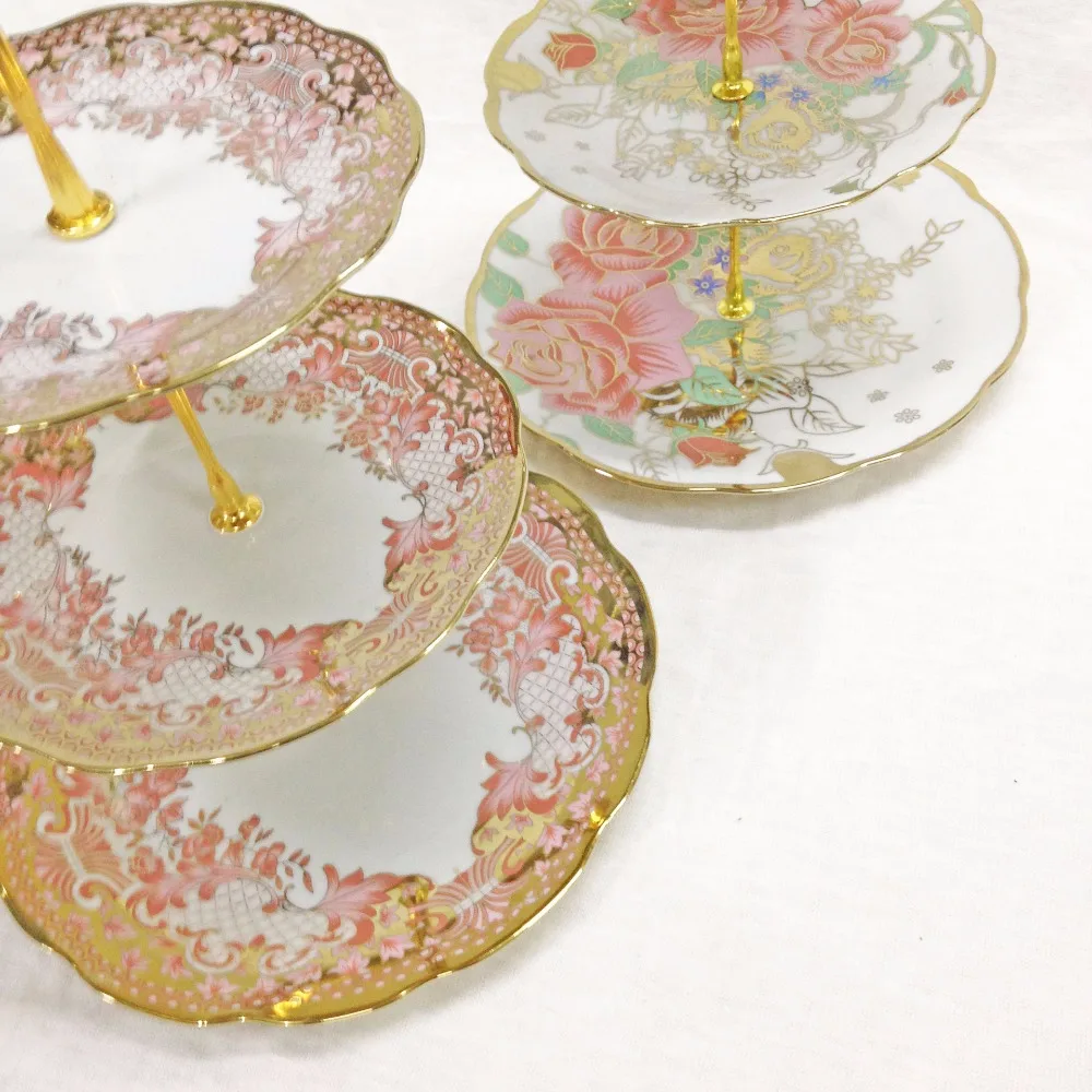 3 Tier Ceramic Cake Stand With Gold Plated Gold Wedding Cake Stand Cupcake Stand to Display Cake