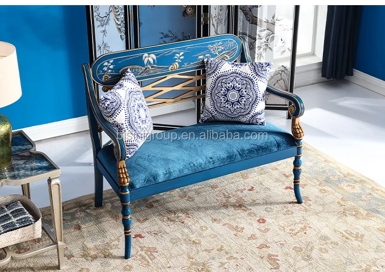 New Released Classic French Provincial Style Wood Carving Sofa with Chinoiserie Painting, Antique Designed Settee BF12-09254f