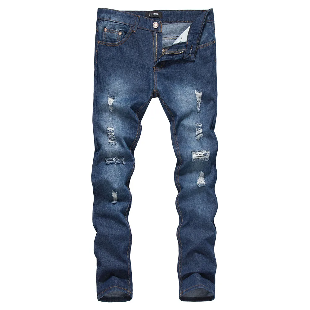 Men Jeans Stretch Skinny Retro Pleated Dot Patchwork Casual Men Denim Jeans Hole Straight Vintage Male Jeans