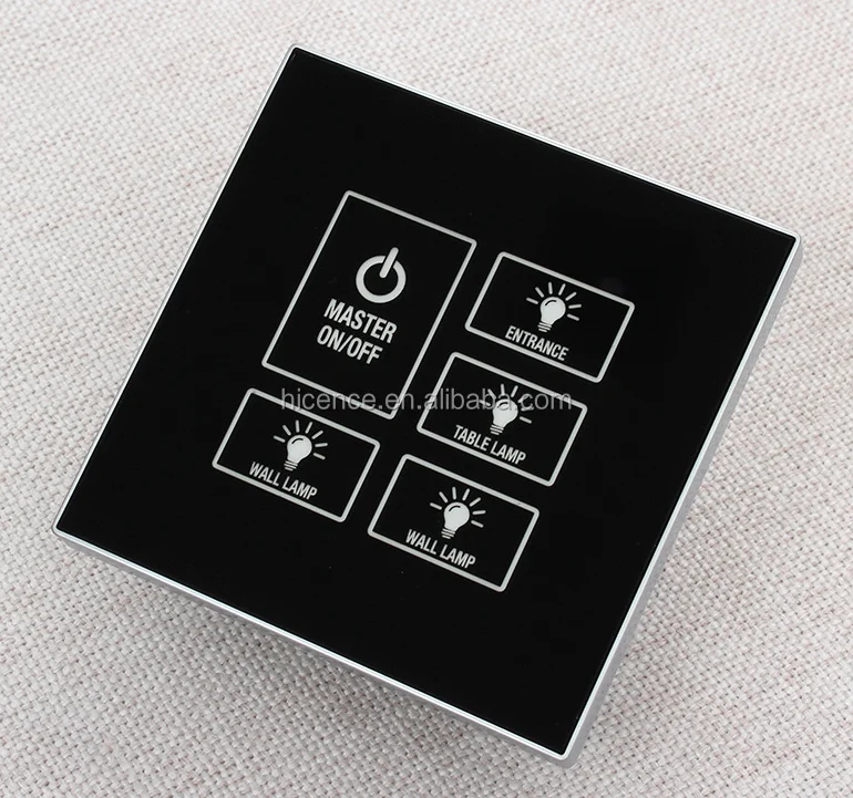 Tempered Glass Master Control 5 Gang Hotel Touch Wall Switch