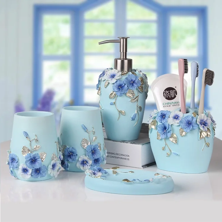 Red Flower Chinese Home Decorative Resin Bathroom Sets