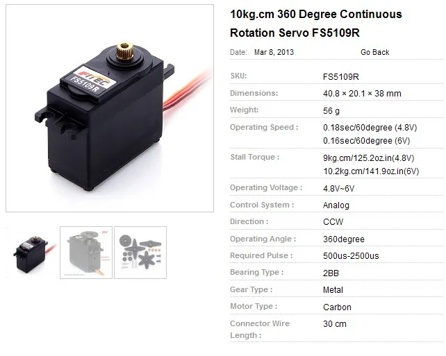 china servo motor suppliers FS5109R 360 degree 10k gcar clutch servo rc car steering servo