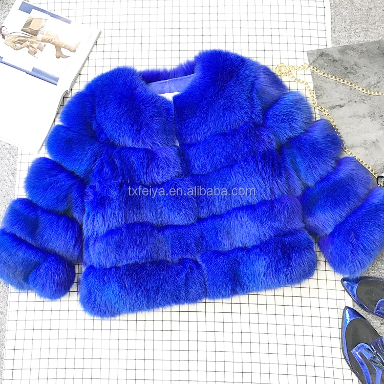 Wholesale women real fox fur coat winter warm blue fur coat fox fur coat for women
