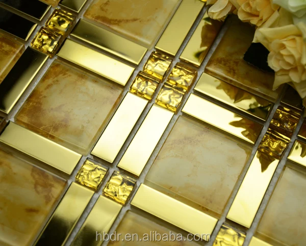 Factory best price Plating golden Europe style Premium glass mosaic patterns