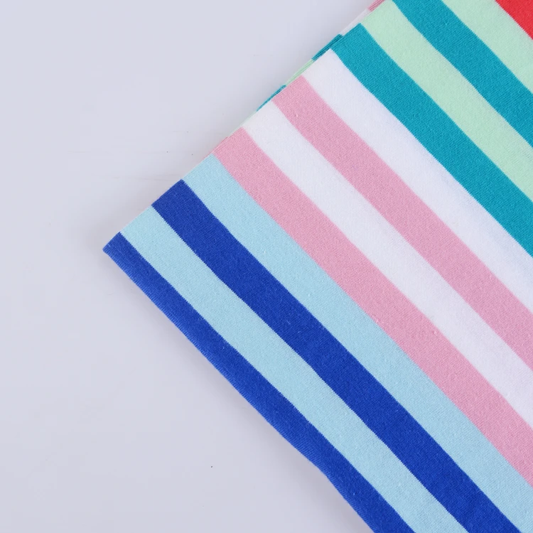 New design 100% natural organic combed cotton knitting stripe single jersey fabric for T shirt