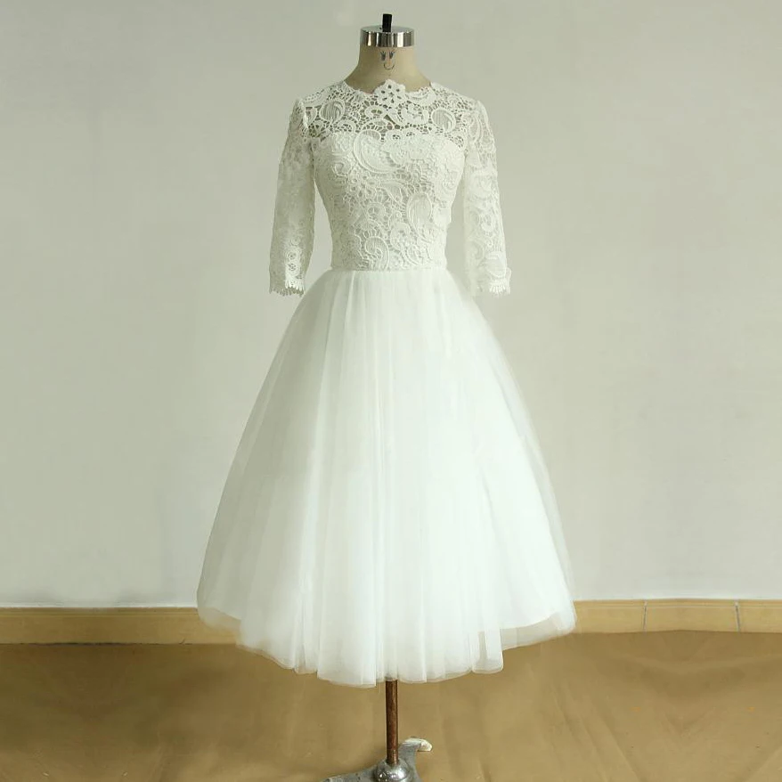 Cheapest 3/4 Sleeve Short Beauty Bridal Wedding Dress