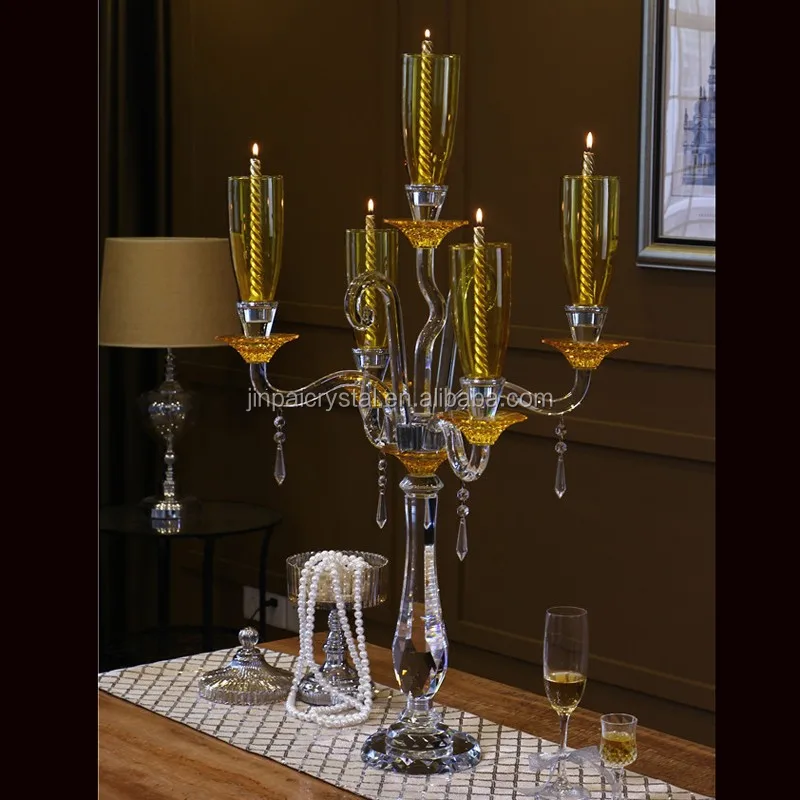 100cm high gold candle hurricane 7 light crystal vovite candle holder for tables