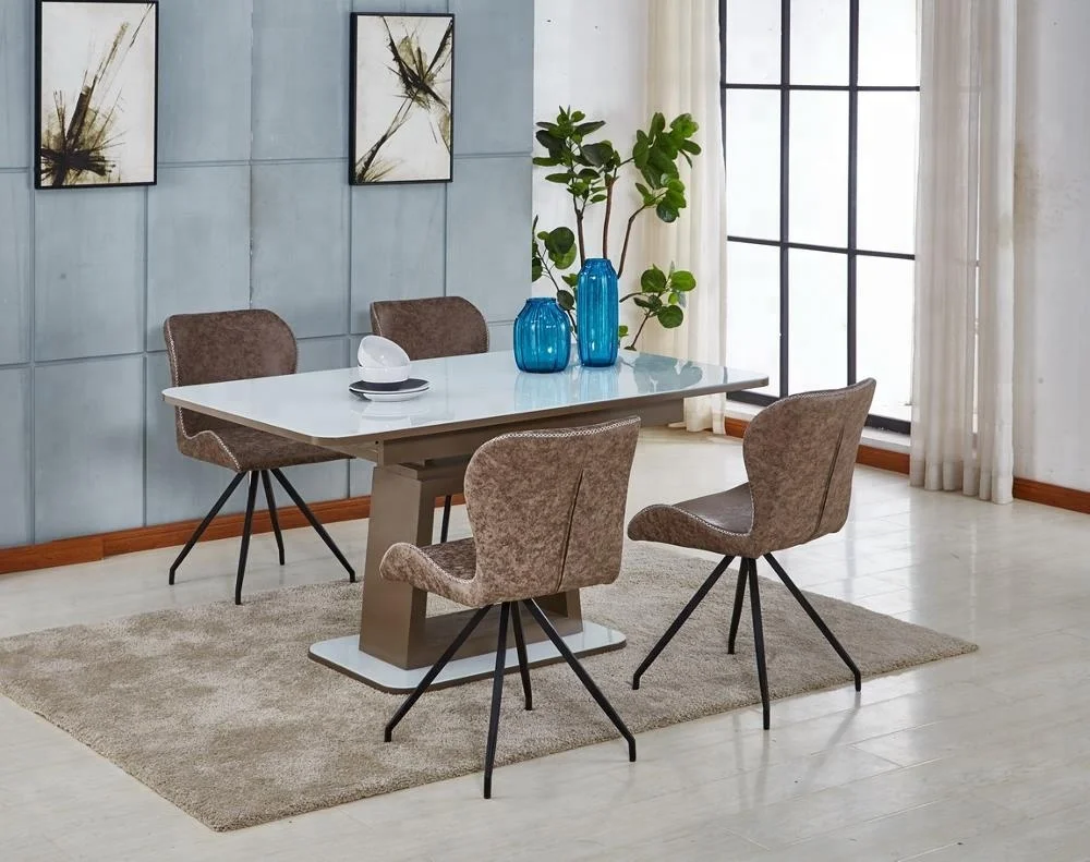 Modern Large Extendable Adjustable Tempered Glass Top Dinning Table Wooden Kitchen Dining Room Table With Glass Top Designs