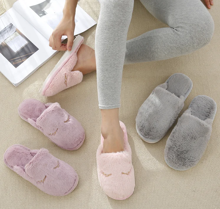 Autumn and winter indoor lovely warm and non-slip cotton slippers for men and women lovers thick bottom plush slippers