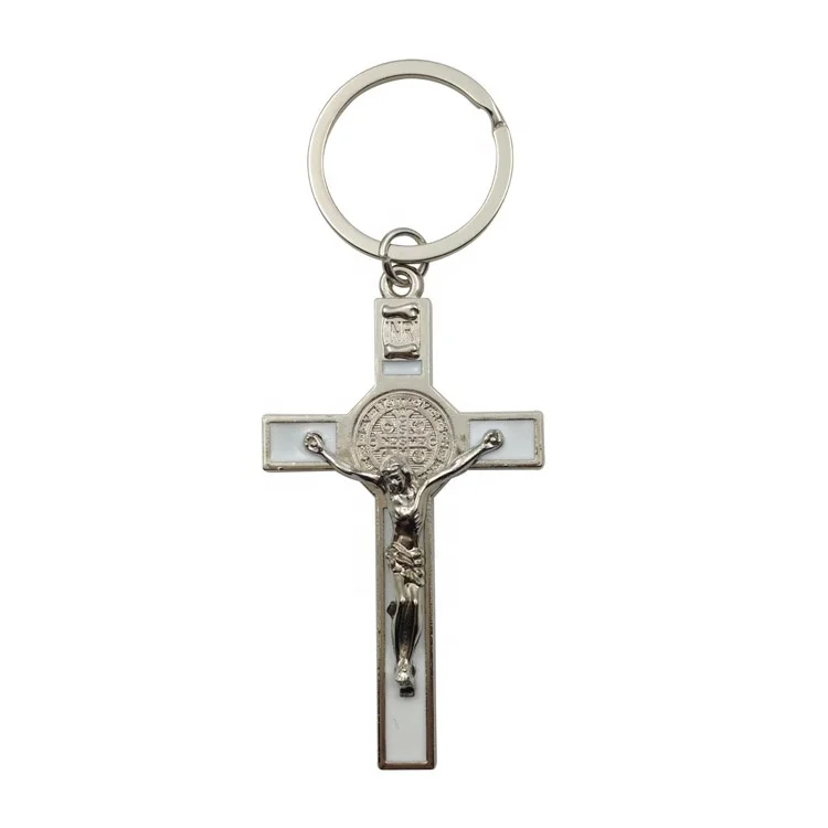 Best Quality metal red blue jesus cross keychain favors custom jesus keychain