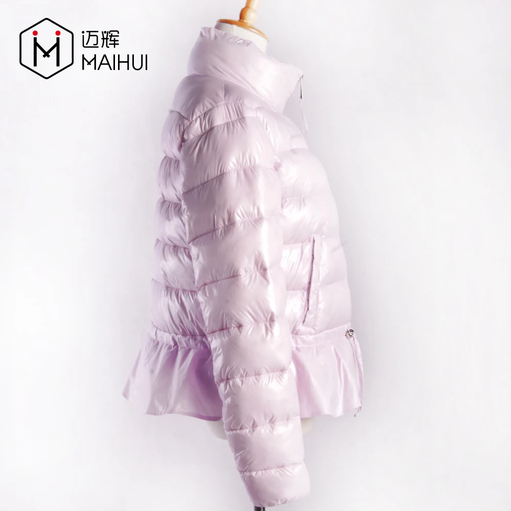 Women Short Quilted Jackets Hem Flounce Girls Padded Jacket