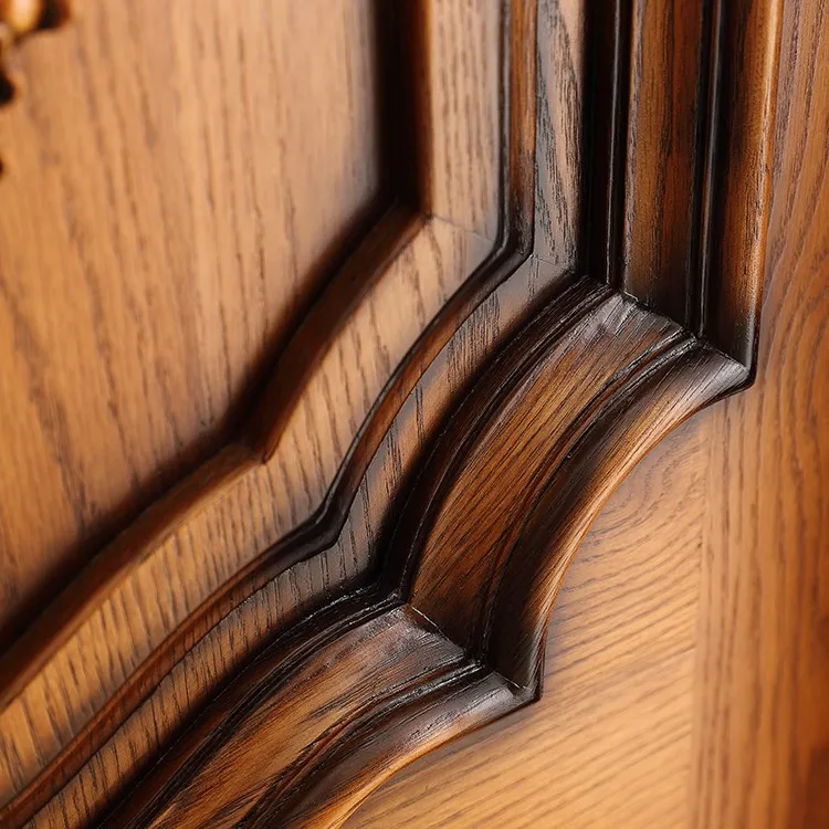 Wooden Doors High Quality Solid Wood Carving Single Front Door Solid Thailand Oak  Custom groove Carving Door
