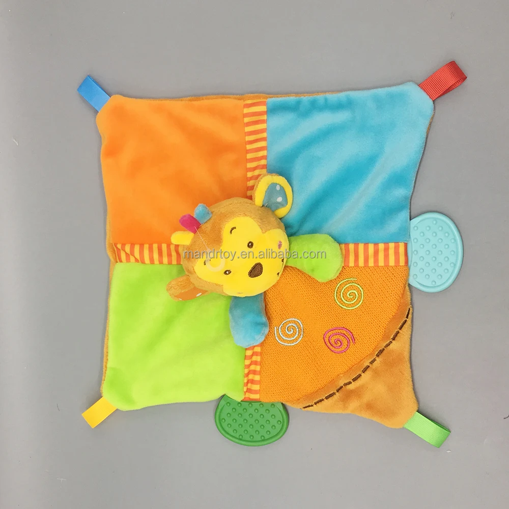 En71-1,2,3,9 Standard soft baby doudou blanket plush monkey with teether