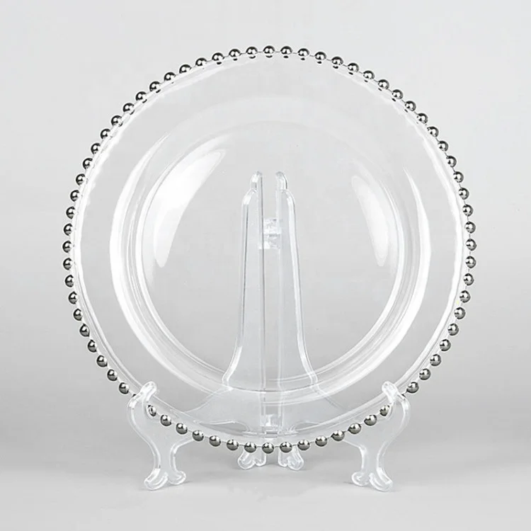 Wedding tableware gold beaded rim glass charger plate