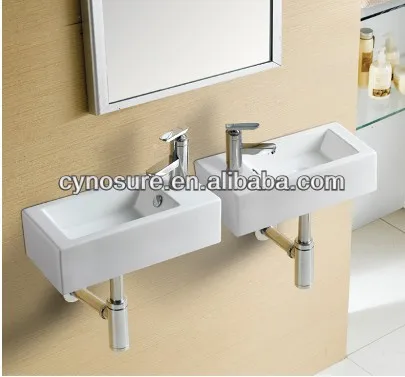 Ceramic Two Piece Suit Wash Basin Eco Friendly Nano Coating Rectangular Small Wall Hung Basin