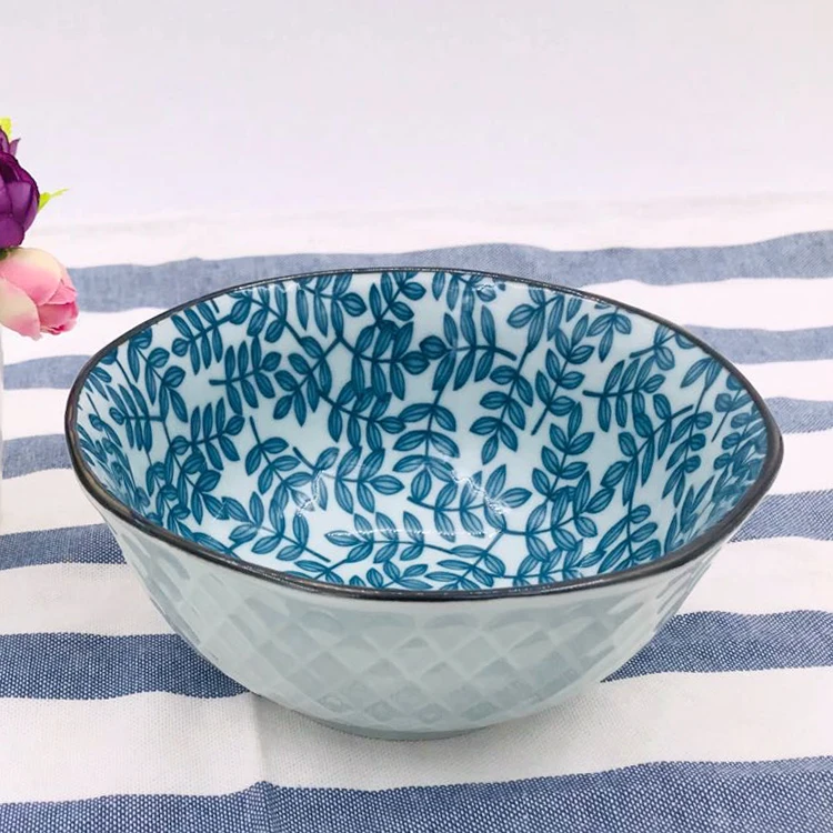 Bulk vintage printed tableware ceramic soup noodle bowls