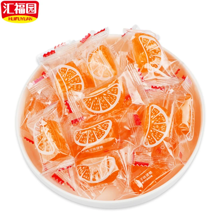 
Good taste sweet orange fruit shape hard candy 