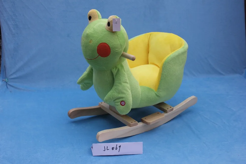 promotional customized children light beige plush rocking polar bear toy with music&wooden base