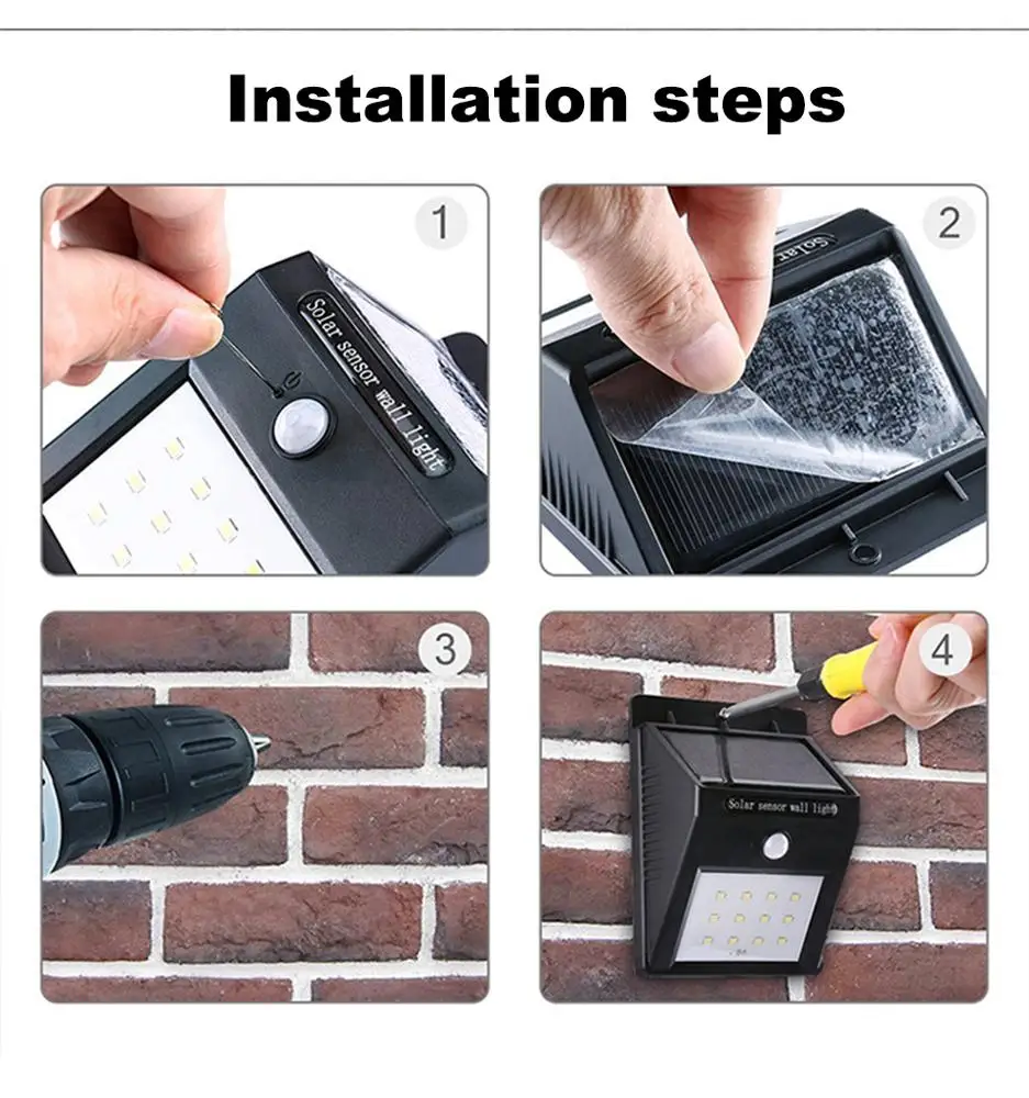 Водонепроницаемый уличный настенный светильник на солнечной батарее с датчиком движения IP65, 30 светодиодов, перезаряжаемый светильник на солнечной батарее для наружного применения