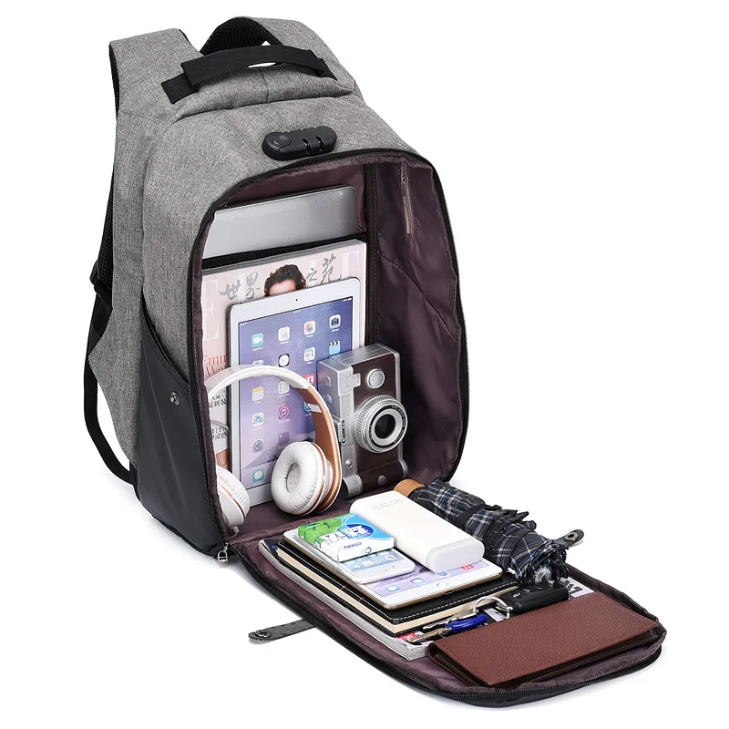 Multifunction nylon waterproof usb charger bag usb anti theft smart laptop backpack bag with USB Charging port