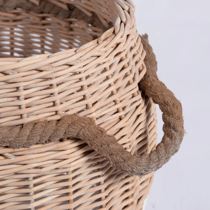 Jute Rope Large Round Belly Woven Rattan Garden Plant Storage Bin Willow Wicker Basket Laundry Gift Hampers With Handles
