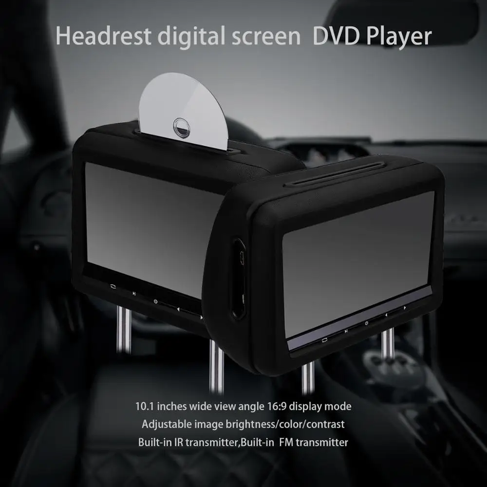 Headrest dvd monitor 10.1 inch with 1080P USB SD MP5 FM IR transmitter