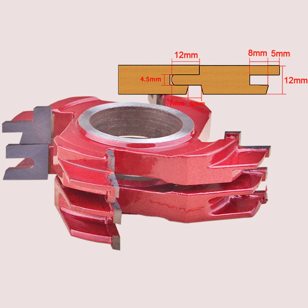 D125*22*40mm*6T  Tongue and Groove Set  2Pcs Wood Door Flooring 6 Teeth T Shape Wood Milling Cutter For Kitchen/Bathroom/Cabinet