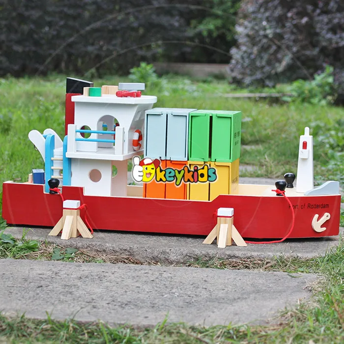 2016 wholesale baby wooden toy cargo ship, best sale toddlers wooden toy cargo ship, funny wooden toy cargo ship W04F006