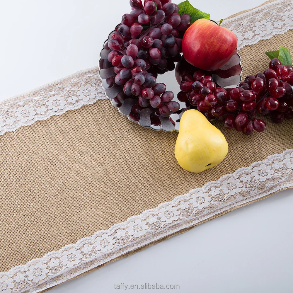 
factory wholesale new cheap rustic home Wedding Christmas Party decorations restaurant linen Burlap Lace table runner 
