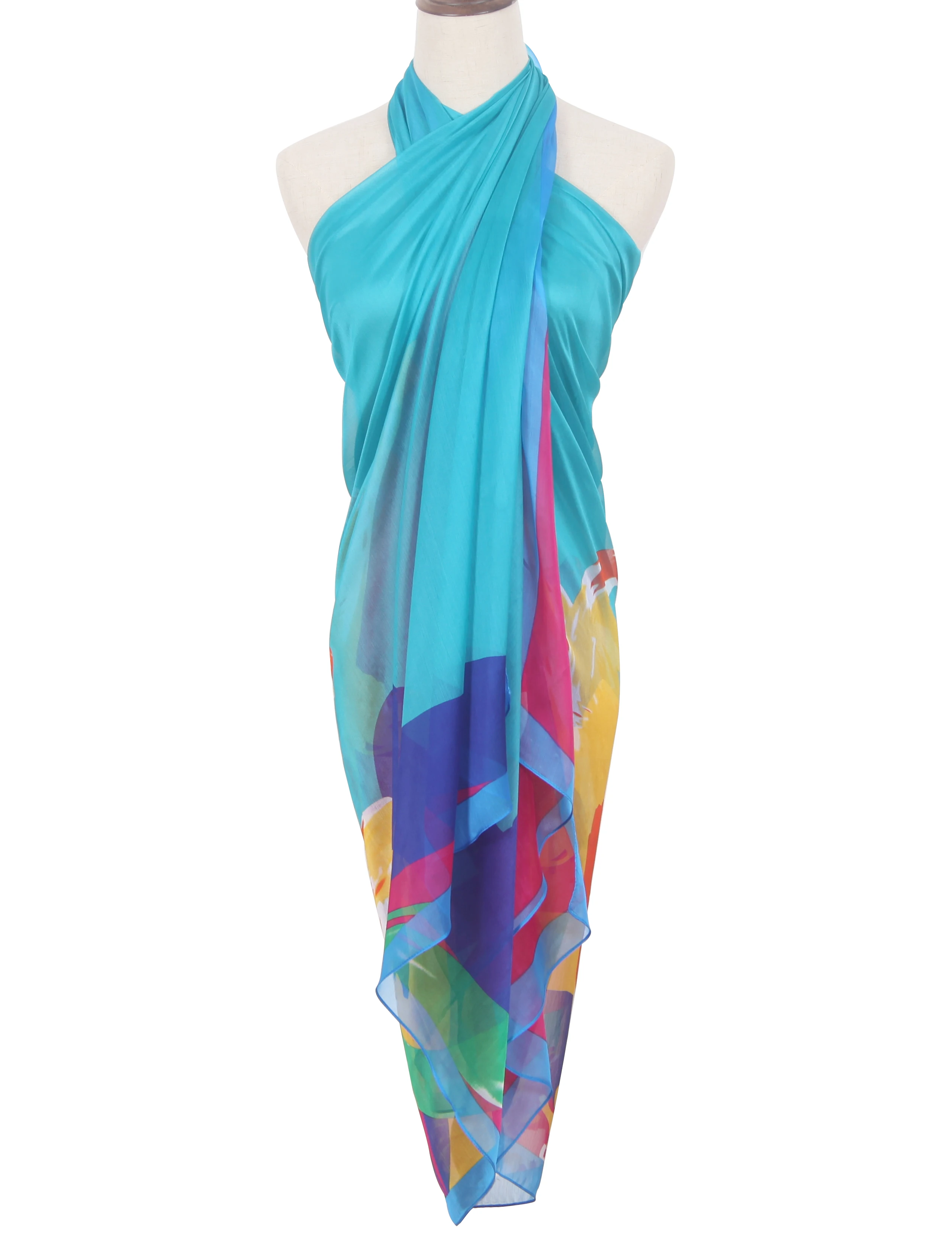 
Top Sale Summer Colorful Changeable Wear Chiffon Silk Beach Sarong Pareo 