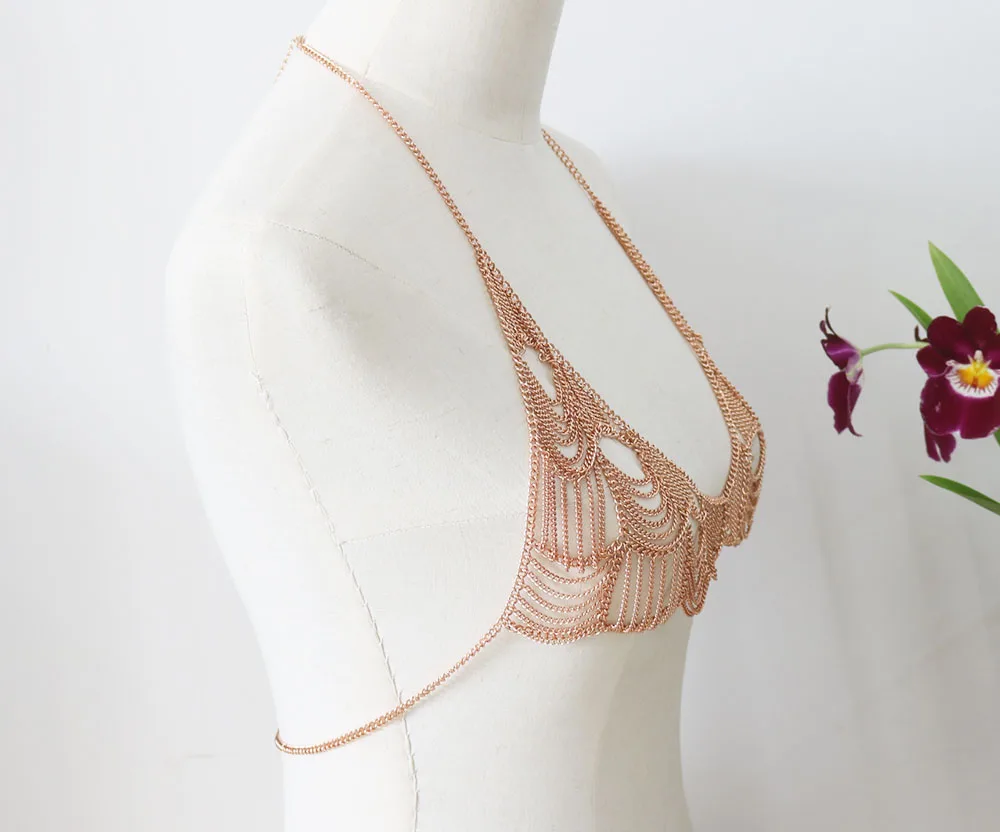 Ladies Body Chain Bra Body Chain Bikini body chain rose gold plated color