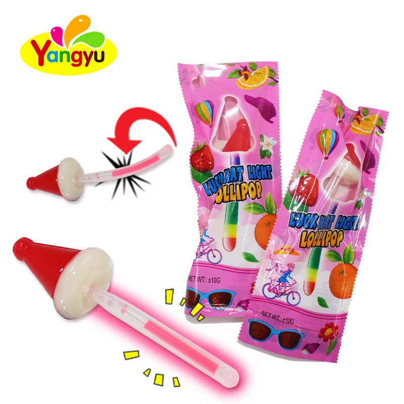 Funny Chinese  Hat Christmas Lollipop Glow Stick Candy Light Hard Fruit Sweets