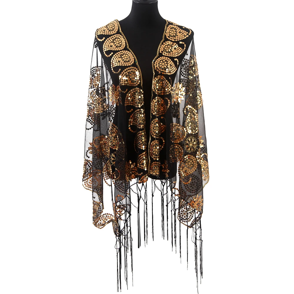 
OEM custom printed lace embroidery wedding sequin shawl scarf women 