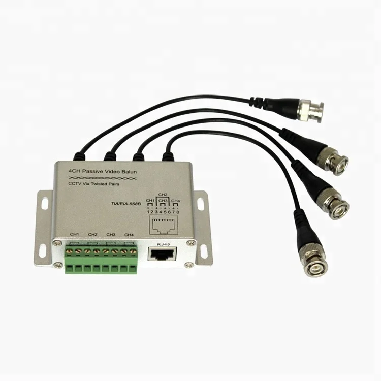 CCTV analog camera passive transceiver 4 channel BNC to rj45 balun converter