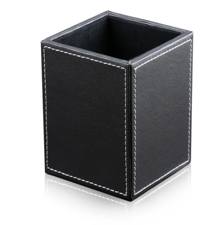 
PU Leather Square Pens Pencils Holder Cup Desktop Stationery Organizer Case Office Accessories Container Box 