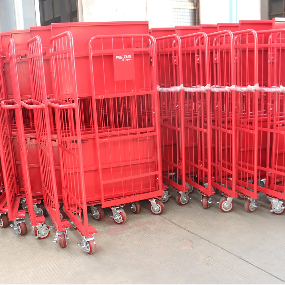 3 sided logistics roll container folding hand trolley metal pallet cage
