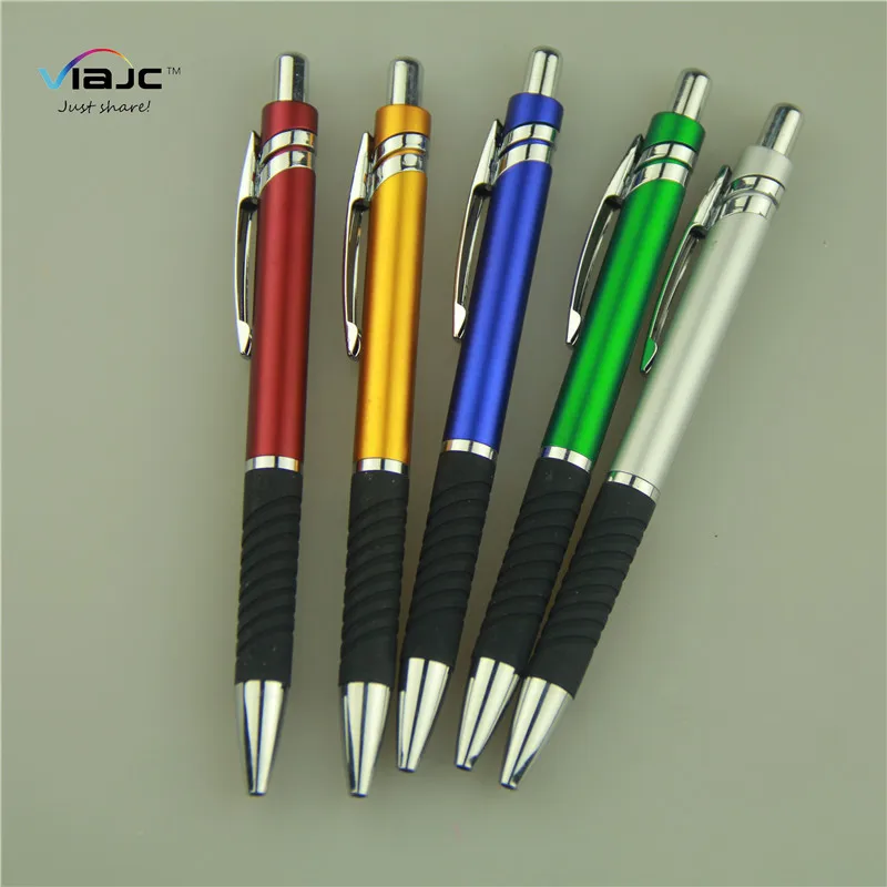 Custom Logo Metallic color Ball Pen with Colored Rubber Gripper