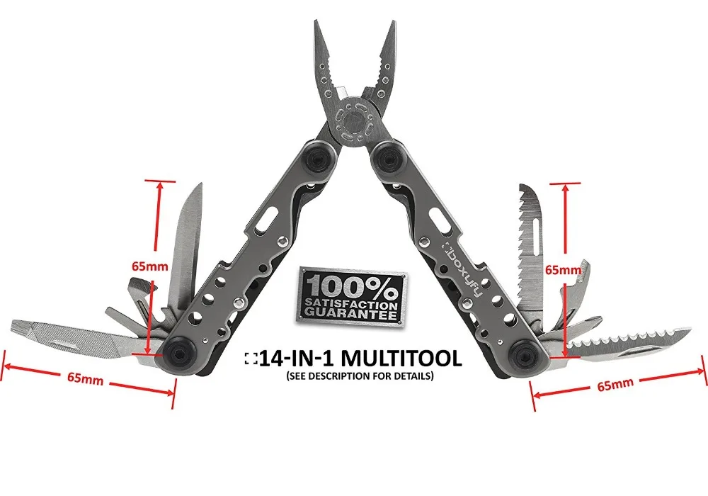 Multitool 14 in 1, Titanium Coated Handles, Sprung Loaded Pliers, Knife, Screwdrivers. Compact Folding Multifunctional Tool Kit